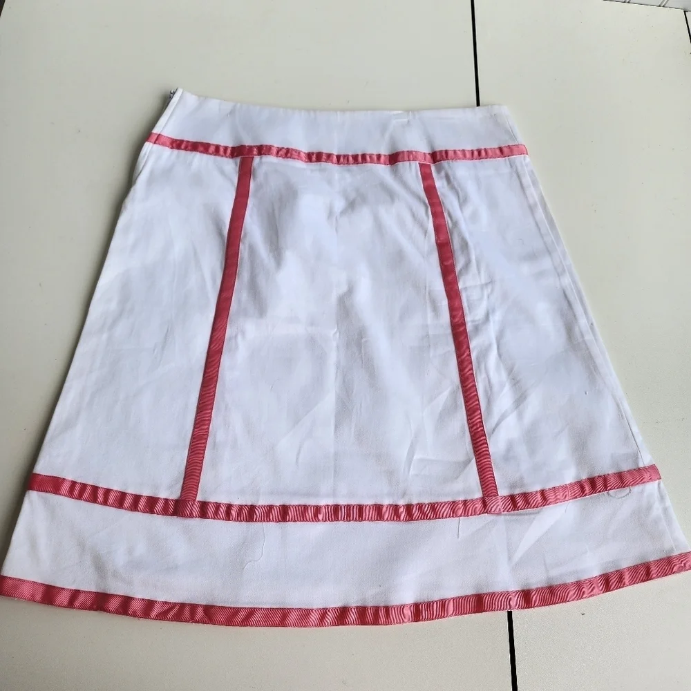 Heart Moon Star Womens Skirt A-Line Cotton White Pink Couture Side Zip Sz 8